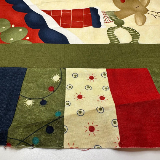 Reindeer Barn Decor - Sewn Quilt Top Cotton Woven - Green Multi Reindeer Motif - 0.78M Bundle - True Deadstock fabric Fabric by private - Sustainable Textile | FABCYCLE