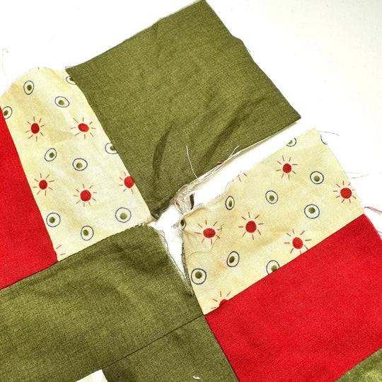 Reindeer Barn Decor - Sewn Quilt Top Cotton Woven - Green Multi Reindeer Motif - 0.78M Bundle - True Deadstock fabric Fabric by private - Sustainable Textile | FABCYCLE