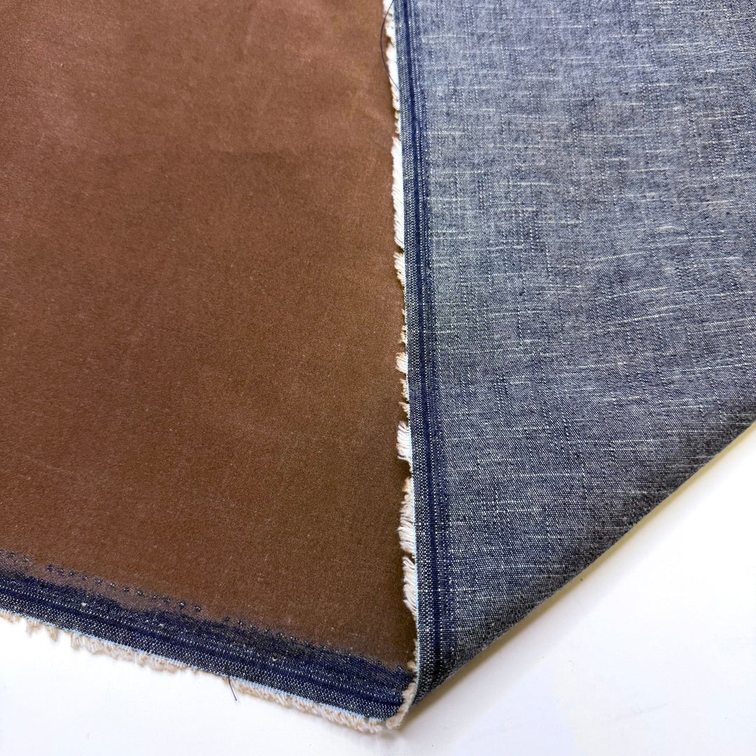 Relic From My Cowboy Era - Flocked Suede Denim Cotton Blend Woven - Brown - 1.4M Bundle - True Deadstock fabric Fabric by private - Sustainable Textile | FABCYCLE