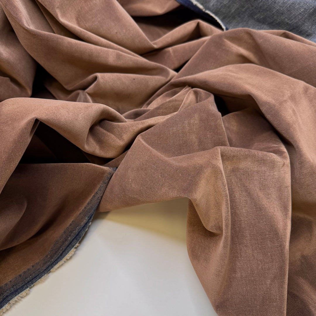 Relic From My Cowboy Era - Flocked Suede Denim Cotton Blend Woven - Brown - 1.4M Bundle - True Deadstock fabric Fabric by private - Sustainable Textile | FABCYCLE