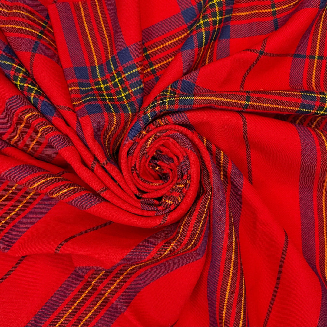 Remembering My First Job - Twill Weave Wool Woven - Red Multi Plaid - 1M Bundle - True Deadstock fabric Fabric by private - Sustainable Textile | FABCYCLE