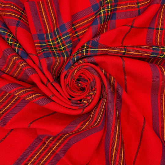 Remembering My First Job - Twill Weave Wool Woven - Red Multi Plaid - 1M Bundle - True Deadstock fabric Fabric by private - Sustainable Textile | FABCYCLE