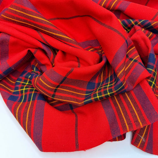 Remembering My First Job - Twill Weave Wool Woven - Red Multi Plaid - 1M Bundle - True Deadstock fabric Fabric by private - Sustainable Textile | FABCYCLE