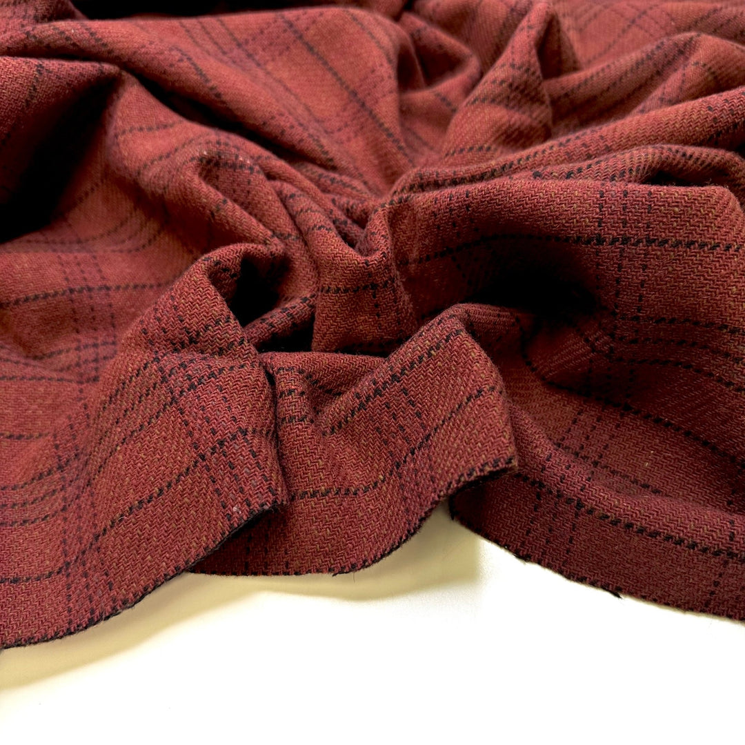 Riding Coat - Herringbone Wool Woven - Brown/Black Plaid - 1.55M Bundle - True Deadstock fabric Fabric by private - Sustainable Textile | FABCYCLE