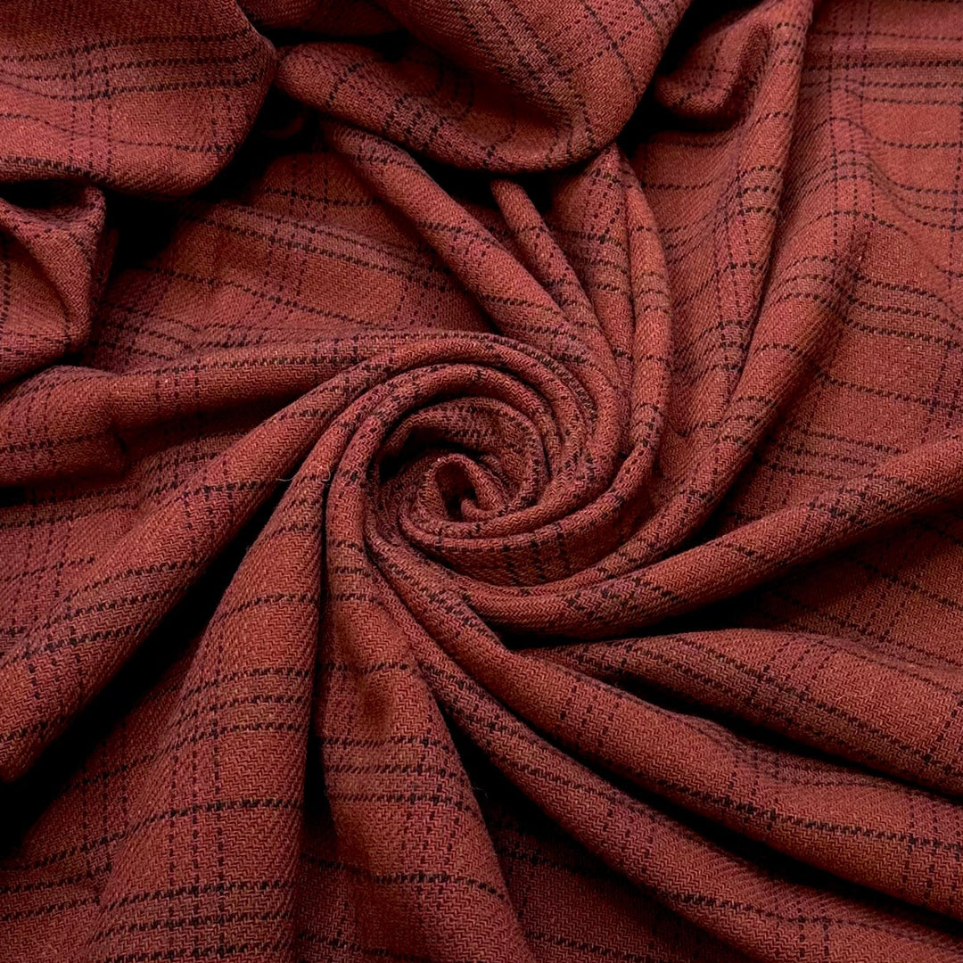 Riding Coat - Herringbone Wool Woven - Brown/Black Plaid - 1.55M Bundle - True Deadstock fabric Fabric by private - Sustainable Textile | FABCYCLE