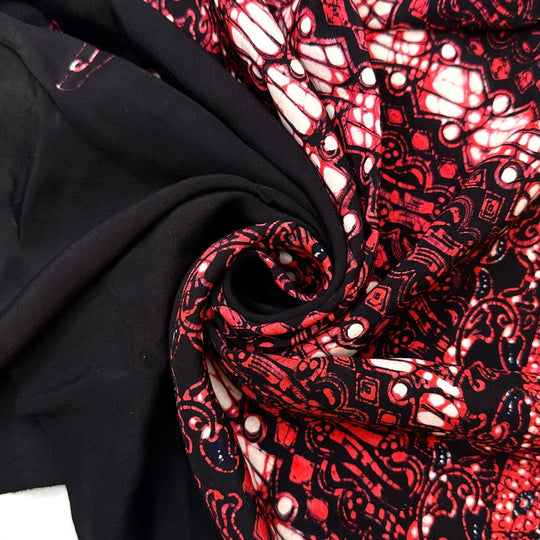 Rising Like A Phoenix - Cotton Blend Woven - Black Multi Abstract - 0.9M Bundle - True Deadstock fabric Fabric by private - Sustainable Textile | FABCYCLE