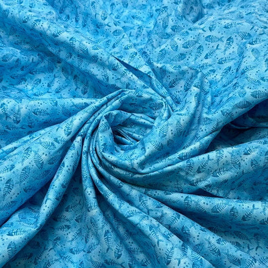 River Of Hades - Cotton Woven - Blue Fish Skeleton - 1.25M Bundle - True Deadstock fabric Fabric by private - Sustainable Textile | FABCYCLE