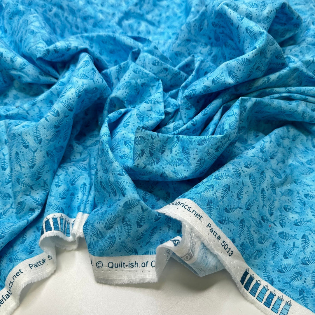 River Of Hades - Cotton Woven - Blue Fish Skeleton - 1.25M Bundle - True Deadstock fabric Fabric by private - Sustainable Textile | FABCYCLE