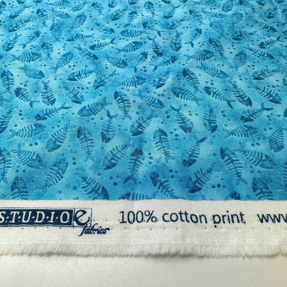 River Of Hades - Cotton Woven - Blue Fish Skeleton - 1.25M Bundle - True Deadstock fabric Fabric by private - Sustainable Textile | FABCYCLE