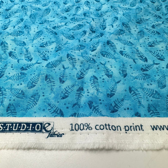 River Of Hades - Cotton Woven - Blue Fish Skeleton - 1.25M Bundle - True Deadstock fabric Fabric by private - Sustainable Textile | FABCYCLE