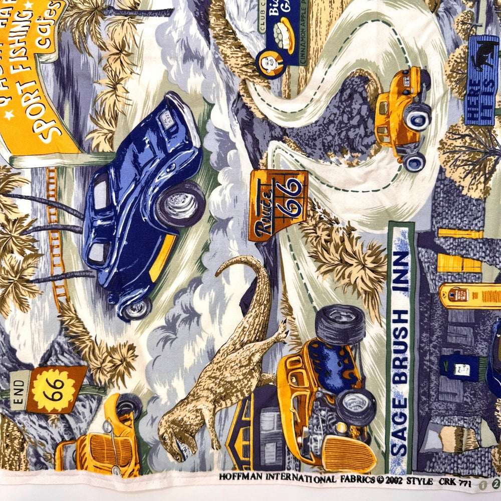 Road Trip Memories - Cotton Woven - Blue Multi Vintage Cars - 1.45M Bundle - True Deadstock fabric Fabric by private - Sustainable Textile | FABCYCLE