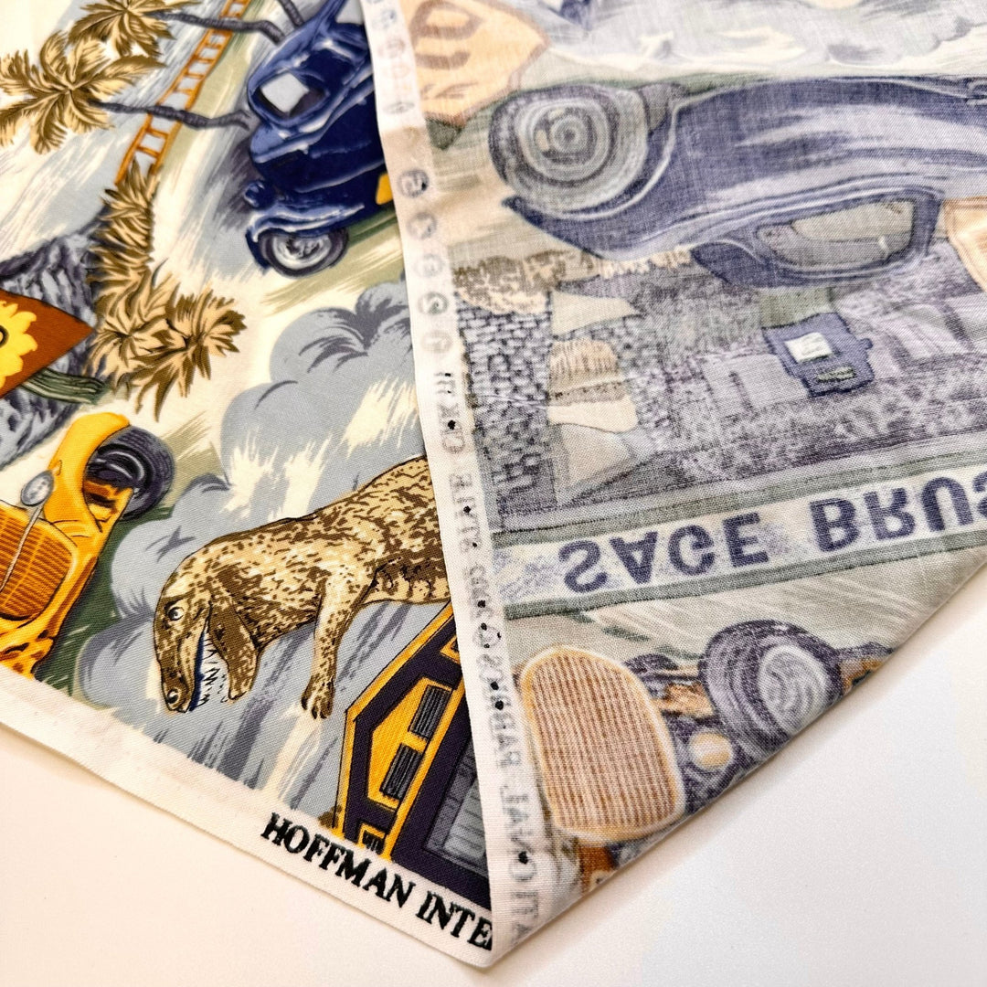 Road Trip Memories - Cotton Woven - Blue Multi Vintage Cars - 1.45M Bundle - True Deadstock fabric Fabric by private - Sustainable Textile | FABCYCLE