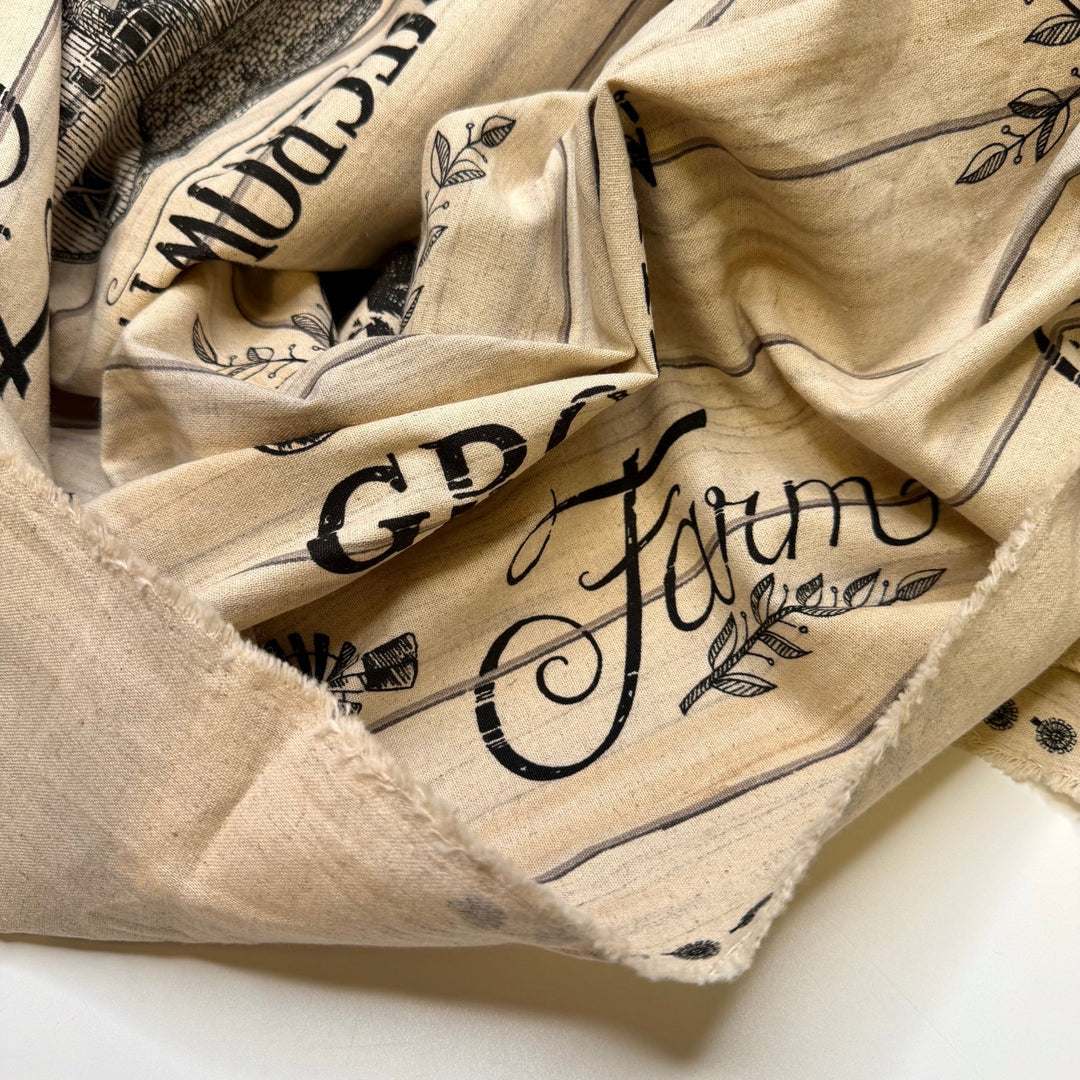 Roast Turkey - Cotton/Linen Woven - Light Beige/Black Farmhouse Print - 1.7M Bundle - True Deadstock fabric Fabric by private - Sustainable Textile | FABCYCLE