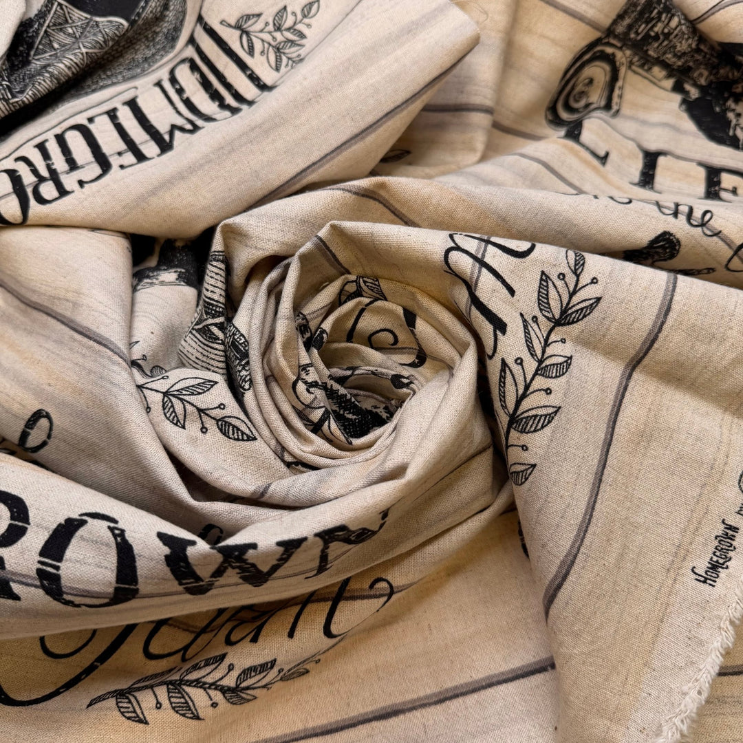 Roast Turkey - Cotton/Linen Woven - Light Beige/Black Farmhouse Print - 1.7M Bundle - True Deadstock fabric Fabric by private - Sustainable Textile | FABCYCLE