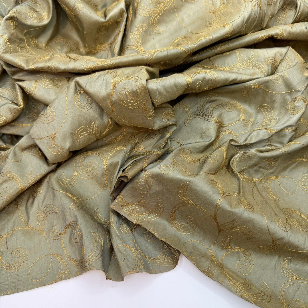 Romance Movie Marathon - Embroidered Silk Woven - Dark Green Abstract - 0.65M Bundle - True Deadstock fabric Fabric by private - Sustainable Textile | FABCYCLE