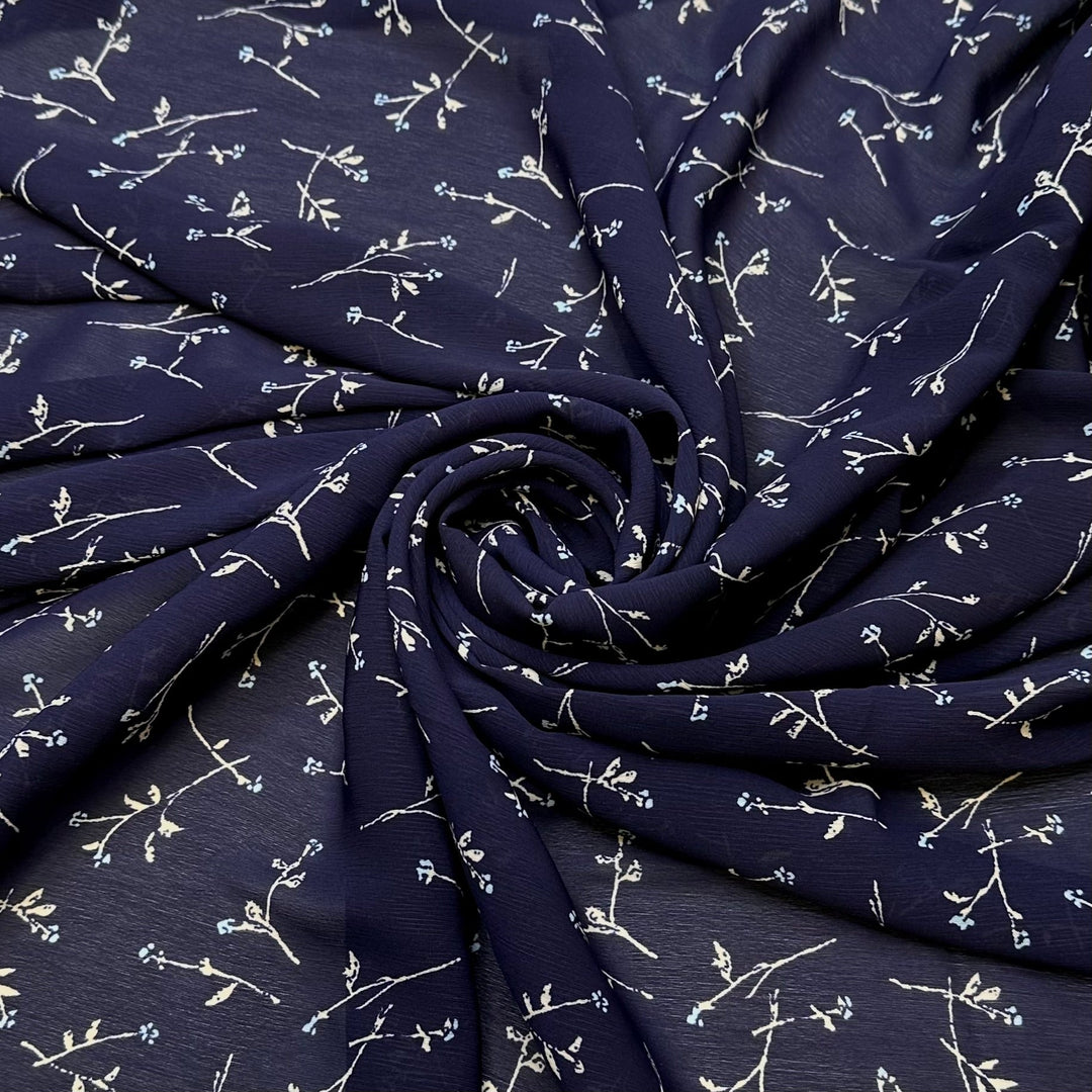 Romantic Dinner At Sea - Chiffon Poly Woven - Navy Multi Floral - 2.75M Bundle - True Deadstock fabric Fabric by private - Sustainable Textile | FABCYCLE