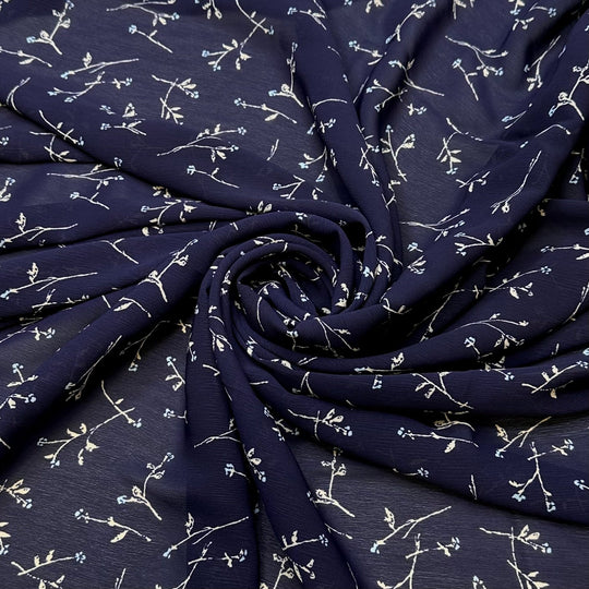 Romantic Dinner At Sea - Chiffon Poly Woven - Navy Multi Floral - 2.75M Bundle - True Deadstock fabric Fabric by private - Sustainable Textile | FABCYCLE