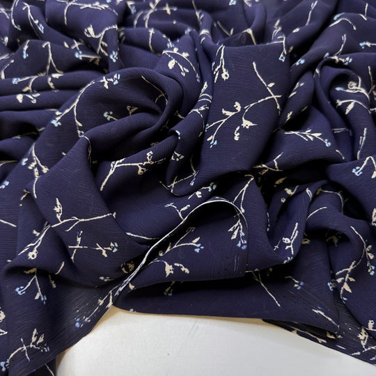 Romantic Dinner At Sea - Chiffon Poly Woven - Navy Multi Floral - 2.75M Bundle - True Deadstock fabric Fabric by private - Sustainable Textile | FABCYCLE