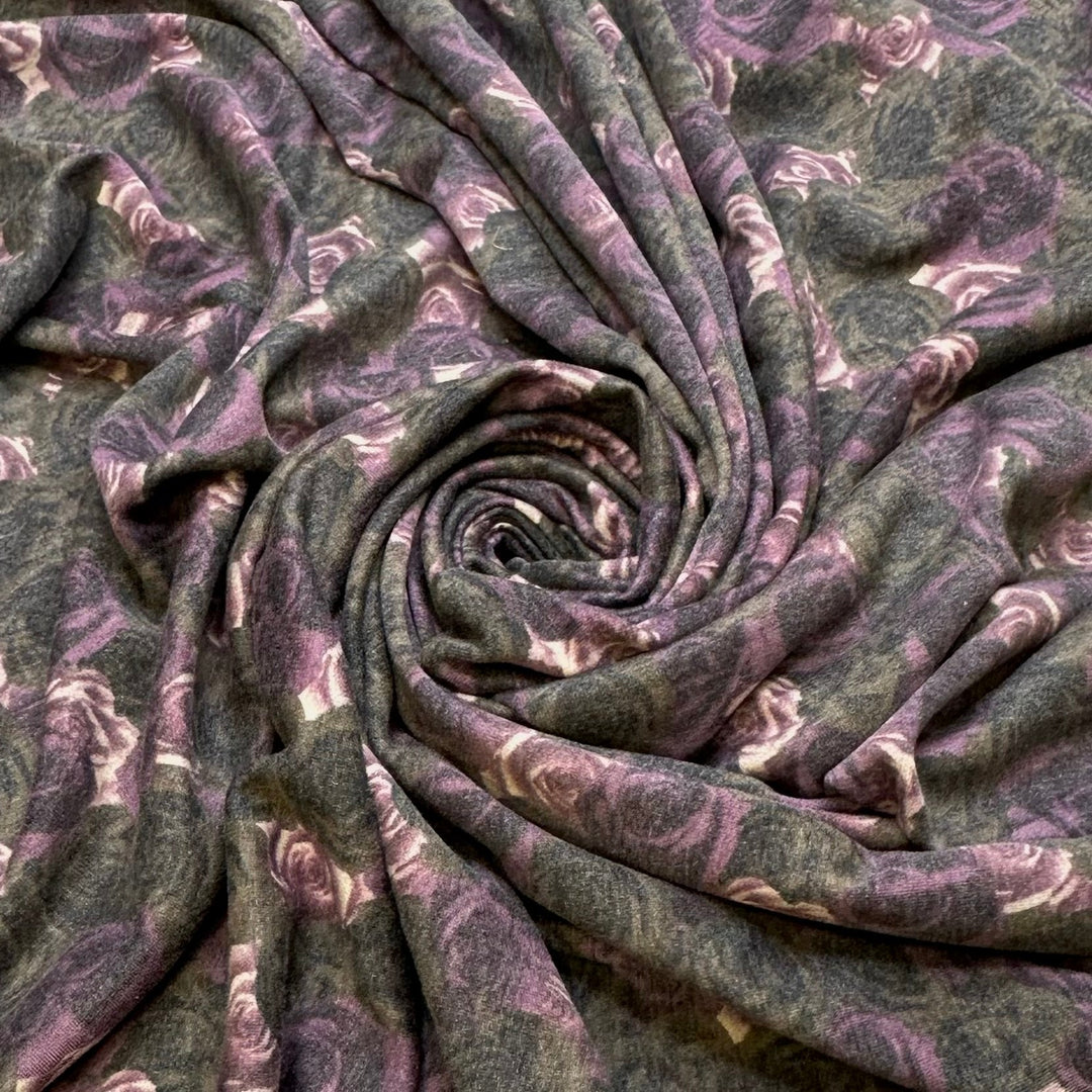 Roses In A Graveyard - Polyester Blend Knit - Purple Multi Floral - 2M Bundle - True Deadstock fabric Fabric by private - Sustainable Textile | FABCYCLE