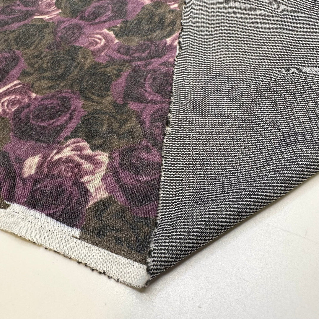 Roses In A Graveyard - Polyester Blend Knit - Purple Multi Floral - 2M Bundle - True Deadstock fabric Fabric by private - Sustainable Textile | FABCYCLE