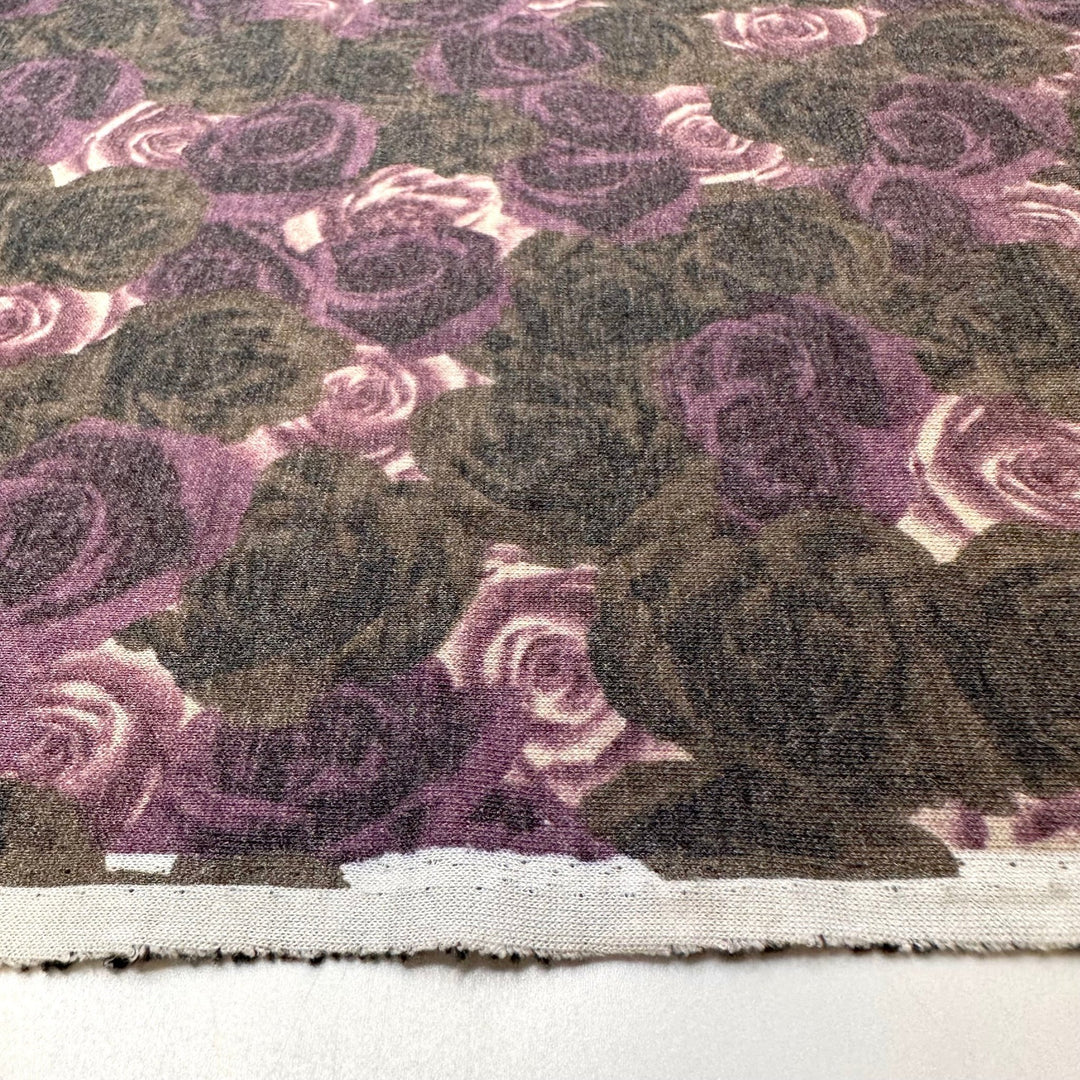 Roses In A Graveyard - Polyester Blend Knit - Purple Multi Floral - 2M Bundle - True Deadstock fabric Fabric by private - Sustainable Textile | FABCYCLE