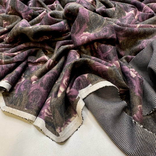 Roses In A Graveyard - Polyester Blend Knit - Purple Multi Floral - 2M Bundle - True Deadstock fabric Fabric by private - Sustainable Textile | FABCYCLE