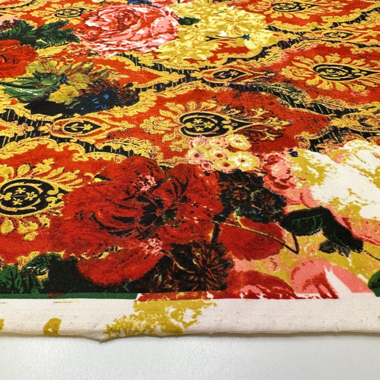 Royal Bouquet - Polyester Blend Knit - Red Multi Floral - 1.5M Bundle - True Deadstock fabric Fabric by private - Sustainable Textile | FABCYCLE