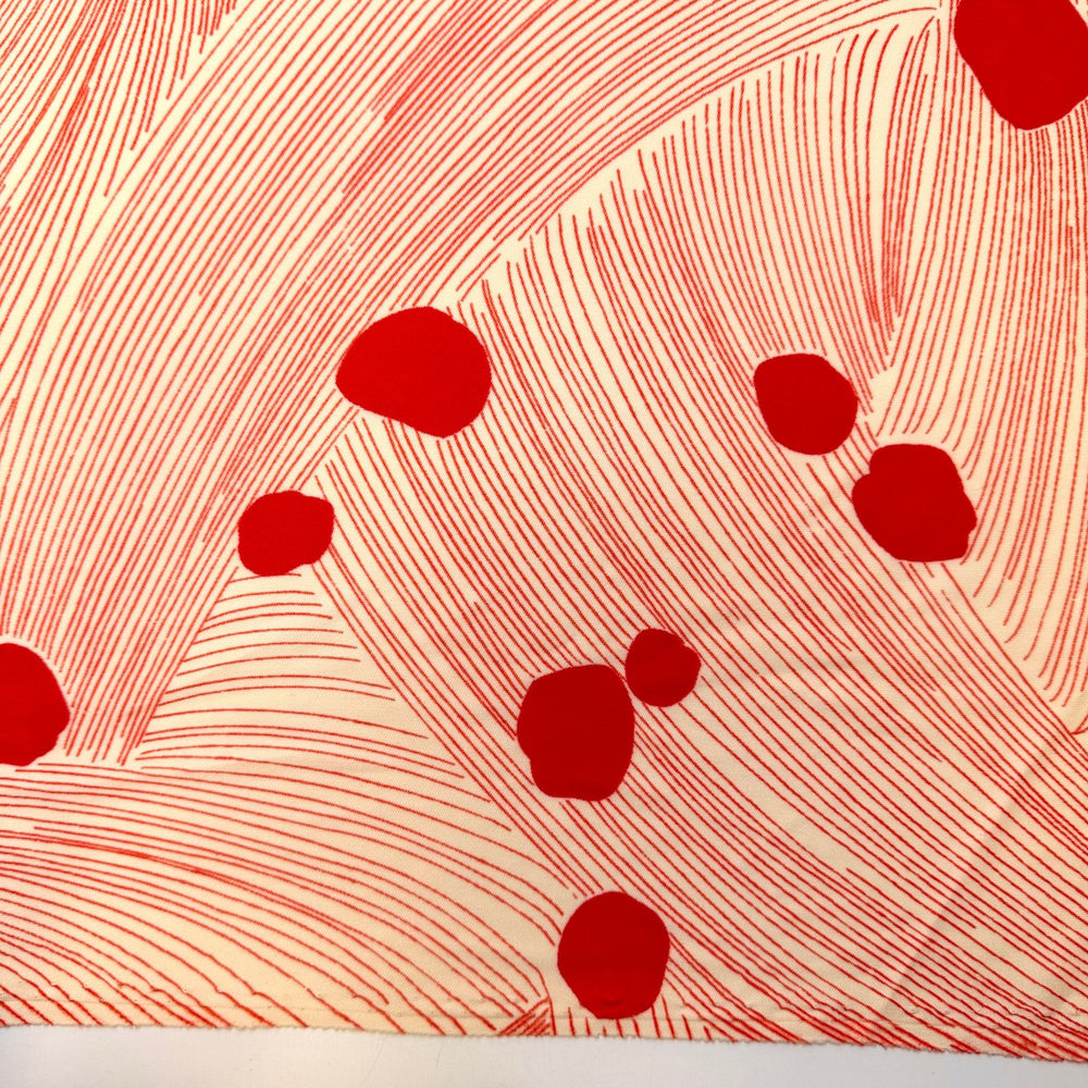 Running To Make It Back On The Boat - Vintage Poly Knit - Cream/Red Abstract - 1.6M Bundle - True Deadstock fabric Fabric by private - Sustainable Textile | FABCYCLE