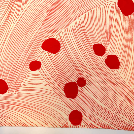 Running To Make It Back On The Boat - Vintage Poly Knit - Cream/Red Abstract - 1.6M Bundle - True Deadstock fabric Fabric by private - Sustainable Textile | FABCYCLE