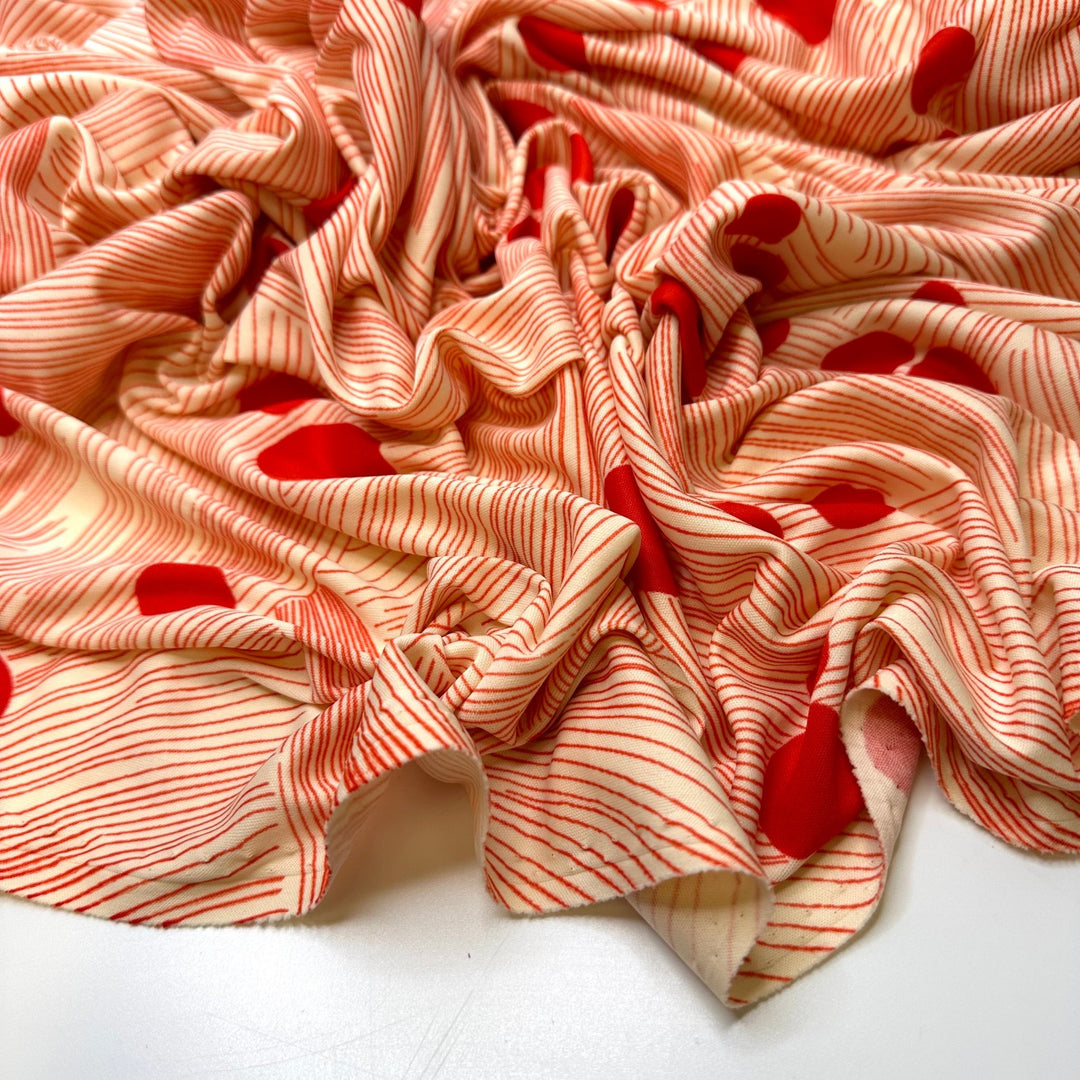 Running To Make It Back On The Boat - Vintage Poly Knit - Cream/Red Abstract - 1.6M Bundle - True Deadstock fabric Fabric by private - Sustainable Textile | FABCYCLE