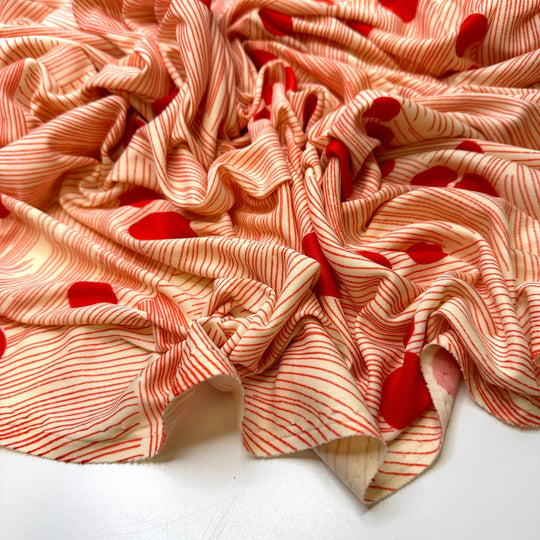 Running To Make It Back On The Boat - Vintage Poly Knit - Cream/Red Abstract - 1.6M Bundle - True Deadstock fabric Fabric by private - Sustainable Textile | FABCYCLE