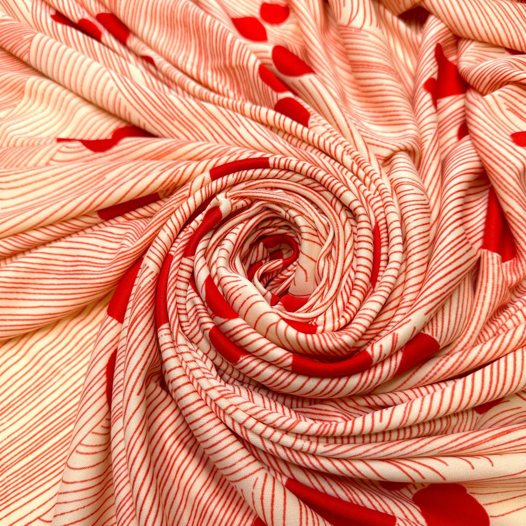 Running To Make It Back On The Boat - Vintage Poly Knit - Cream/Red Abstract - 1.6M Bundle - True Deadstock fabric Fabric by private - Sustainable Textile | FABCYCLE