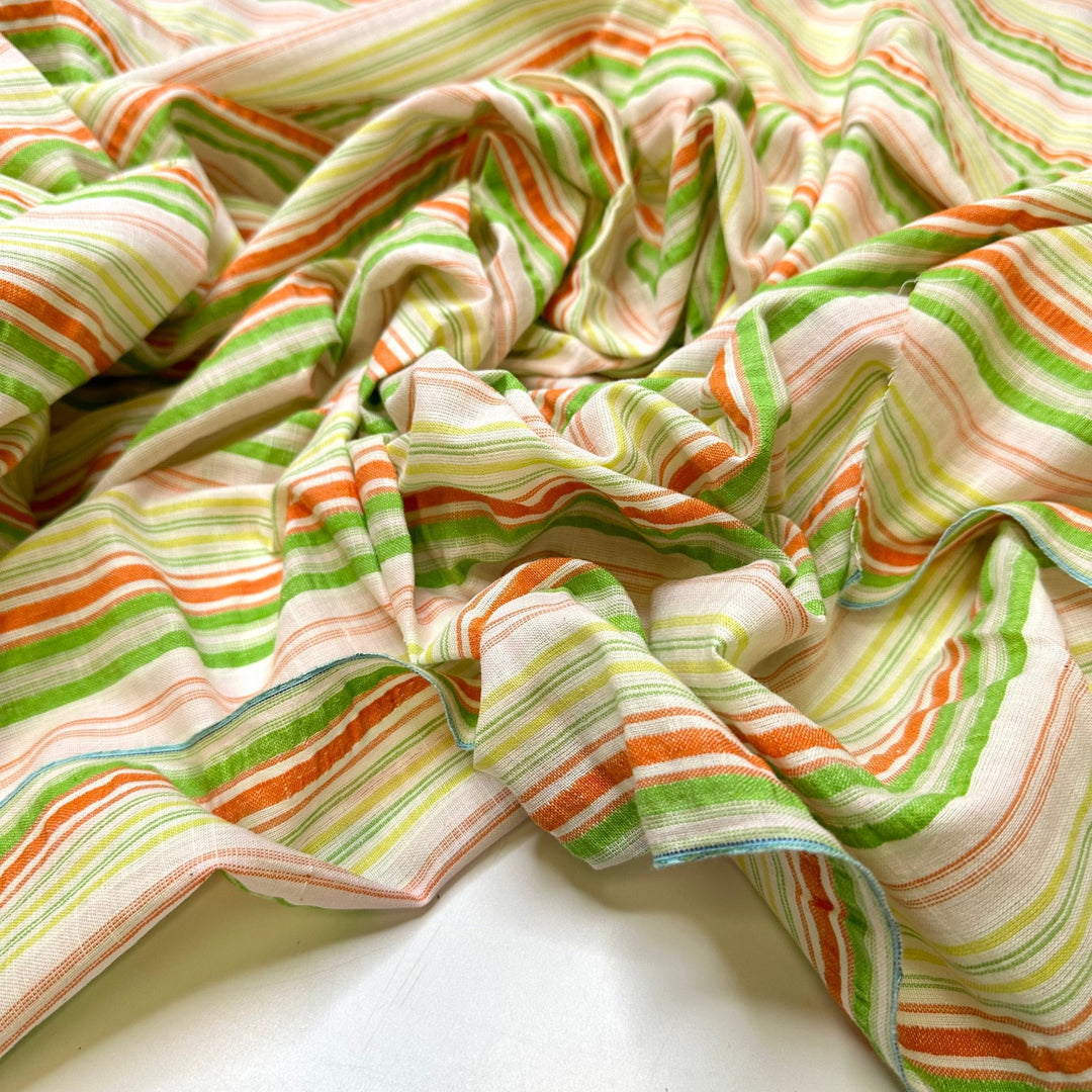 Running With A Ribbon Wand - Vintage Seersucker Cotton Woven - Light Cream Multi Stripes - 2.5M Bundle - True Deadstock fabric Fabric by private - Sustainable Textile | FABCYCLE