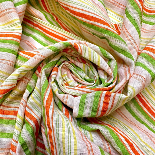 Running With A Ribbon Wand - Vintage Seersucker Cotton Woven - Light Cream Multi Stripes - 2.5M Bundle - True Deadstock fabric Fabric by private - Sustainable Textile | FABCYCLE