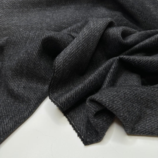 Russian Blue Cat Purrs - Herringbone Wool Woven - Dark Grey - 1.15M Bundle - True Deadstock fabric Fabric by private - Sustainable Textile | FABCYCLE