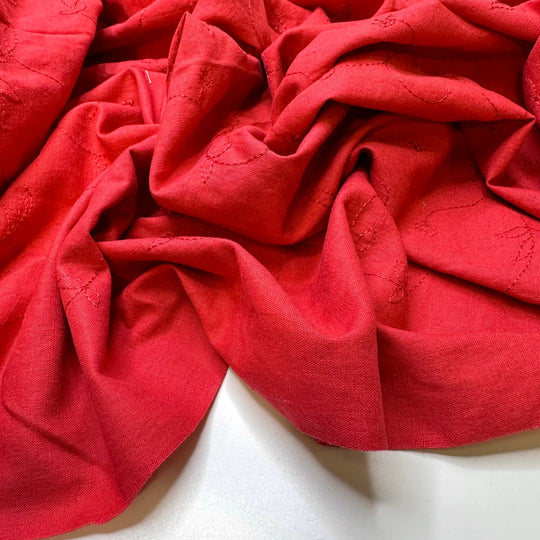 Sauna Embers - Embroidered Cotton Woven - Red Floral - 2.8M Bundle - True Deadstock fabric Fabric by private - Sustainable Textile | FABCYCLE