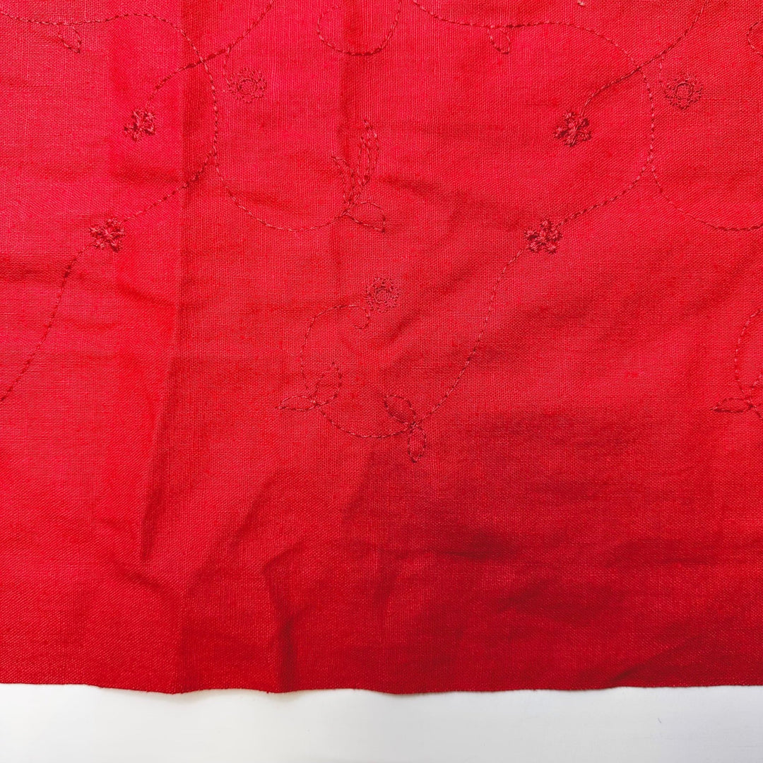 Sauna Embers - Embroidered Cotton Woven - Red Floral - 2.8M Bundle - True Deadstock fabric Fabric by private - Sustainable Textile | FABCYCLE