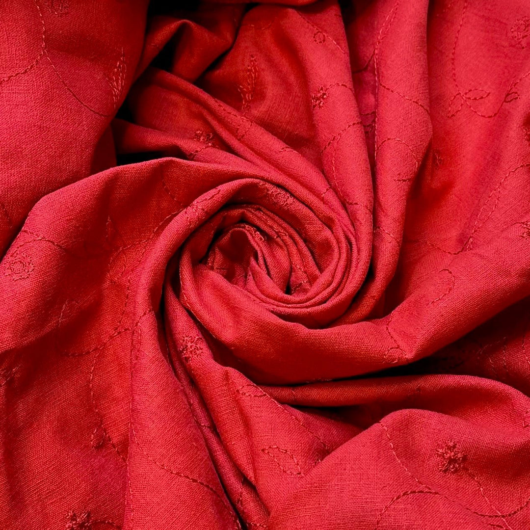 Sauna Embers - Embroidered Cotton Woven - Red Floral - 2.8M Bundle - True Deadstock fabric Fabric by private - Sustainable Textile | FABCYCLE
