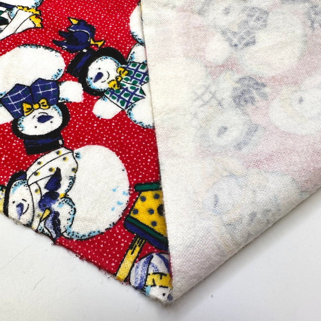 Saying Goodbye To Winter - Vintage Flanelette Cotton Woven - Red Multi Snowmen - 2M Bundle - True Deadstock fabric Fabric by private - Sustainable Textile | FABCYCLE