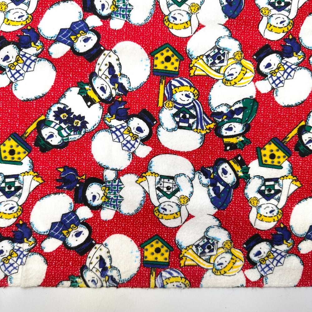 Saying Goodbye To Winter - Vintage Flanelette Cotton Woven - Red Multi Snowmen - 2M Bundle - True Deadstock fabric Fabric by private - Sustainable Textile | FABCYCLE