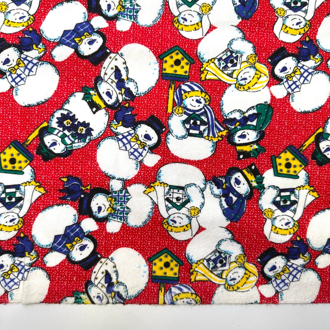 Saying Goodbye To Winter - Vintage Flanelette Cotton Woven - Red Multi Snowmen - 2M Bundle - True Deadstock fabric Fabric by private - Sustainable Textile | FABCYCLE