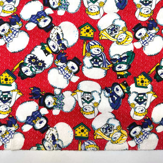 Saying Goodbye To Winter - Vintage Flanelette Cotton Woven - Red Multi Snowmen - 2M Bundle - True Deadstock fabric Fabric by private - Sustainable Textile | FABCYCLE