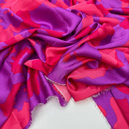 School Spirit Day - Satin Polyester Blend Woven - Purple/Pink Floral - 1.1M Bundle - True Deadstock fabric Fabric by private - Sustainable Textile | FABCYCLE