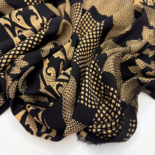 School Yearbook Photos - Poly/Silk Woven - Beige/Black Floral - 2.5M Bundle - True Deadstock fabric Fabric by private - Sustainable Textile | FABCYCLE
