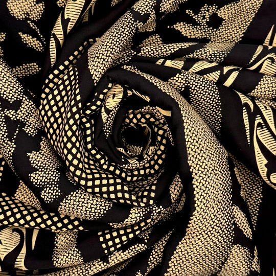 School Yearbook Photos - Poly/Silk Woven - Beige/Black Floral - 2.5M Bundle - True Deadstock fabric Fabric by private - Sustainable Textile | FABCYCLE