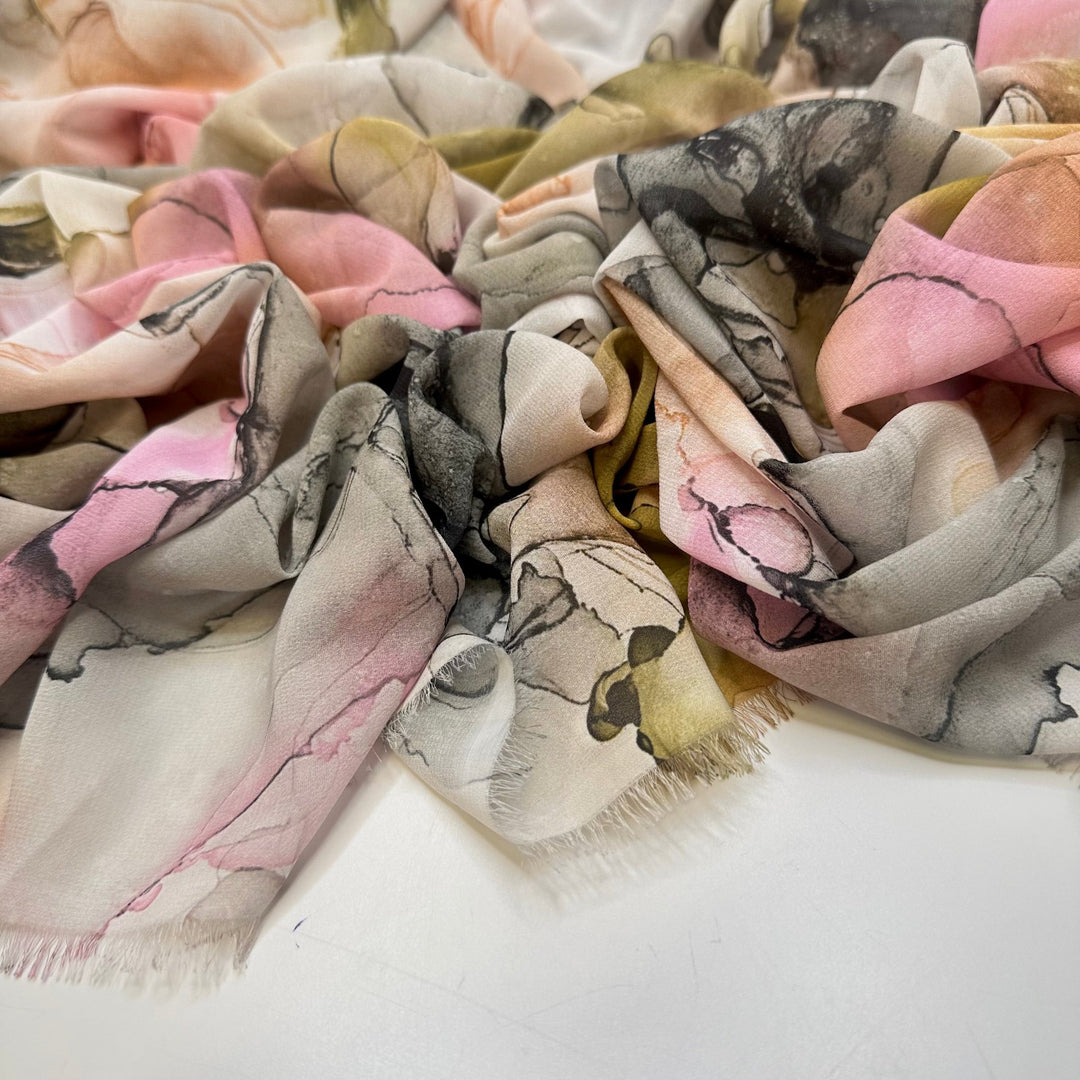 Science Experiment Gone Wrong - Crepe Poly Woven - Pink/Green Abstract - 5M Bundle - True Deadstock fabric Fabric by private - Sustainable Textile | FABCYCLE