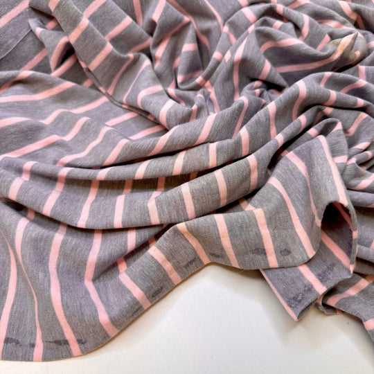 Scientific Notation - Jersey Cotton Blend Knit - Light Pink/Grey Stripes - 0.6M Bundle - True Deadstock fabric Fabric by private - Sustainable Textile | FABCYCLE