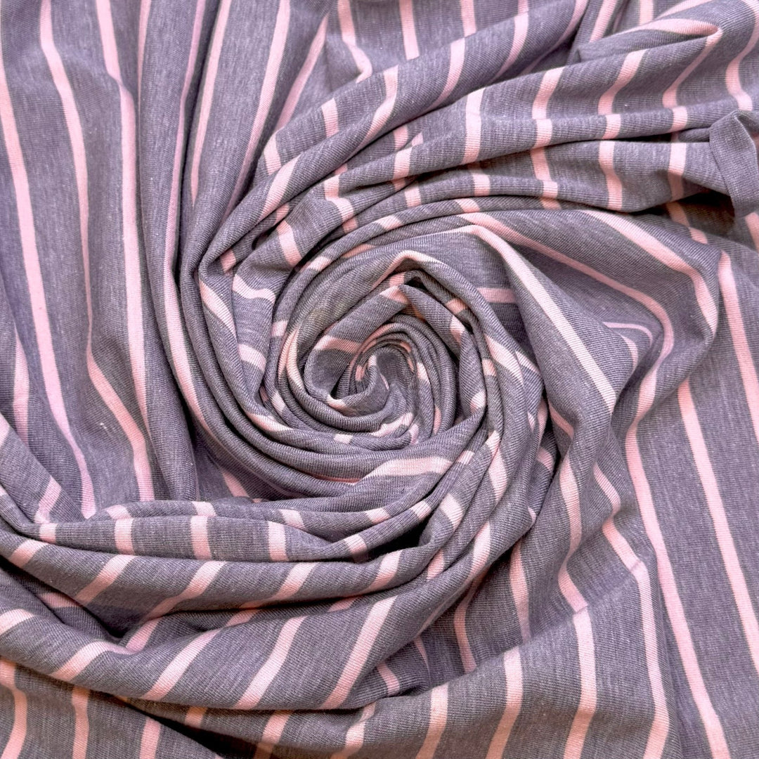 Scientific Notation - Jersey Cotton Blend Knit - Light Pink/Grey Stripes - 0.6M Bundle - True Deadstock fabric Fabric by private - Sustainable Textile | FABCYCLE