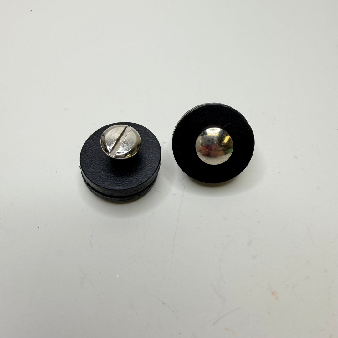 Screw In Leather Pedestal Button - 15MM - Black/Silver - True Deadstock supplies Fabric by private - Sustainable Textile | FABCYCLE