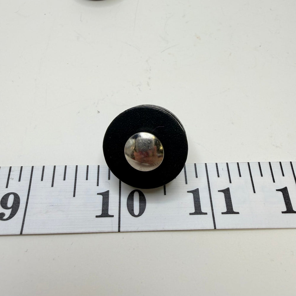 Screw In Leather Pedestal Button - 15MM - Black/Silver - True Deadstock supplies Fabric by private - Sustainable Textile | FABCYCLE